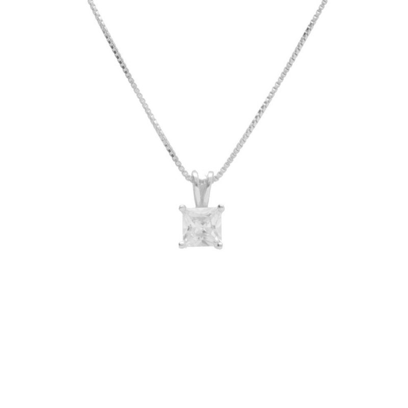 Collier Argent 925/000 Rhodié - Pendentif Solitaire Zirconiums
