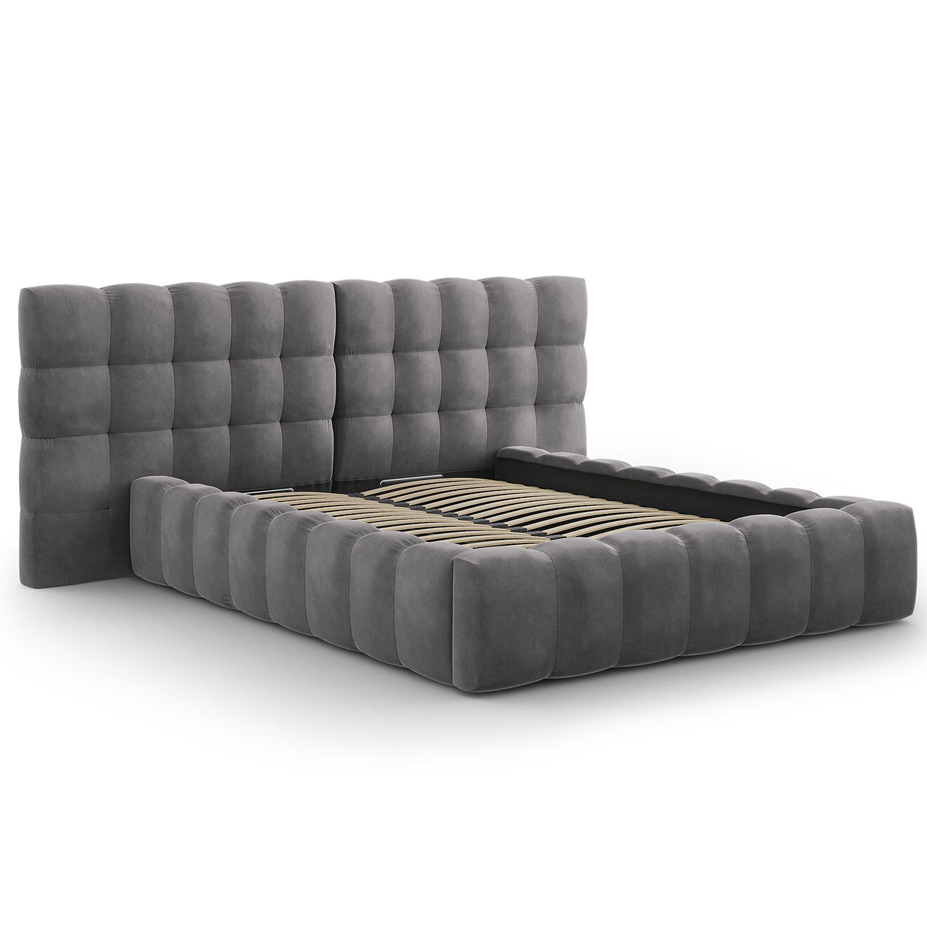 Cosmopolitan Design Lit avec coffre de rangement Bali Velours gris - 140x200 cm