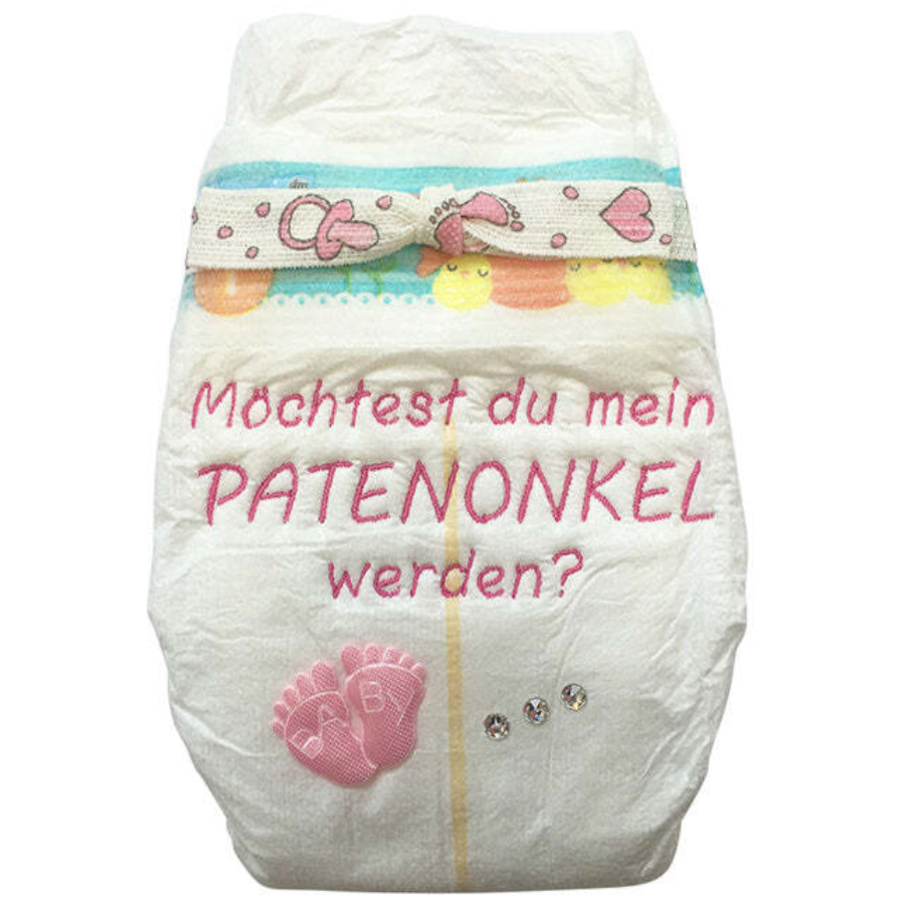 Tanjo Bestickte Windel Patenonkel für Taufe pink