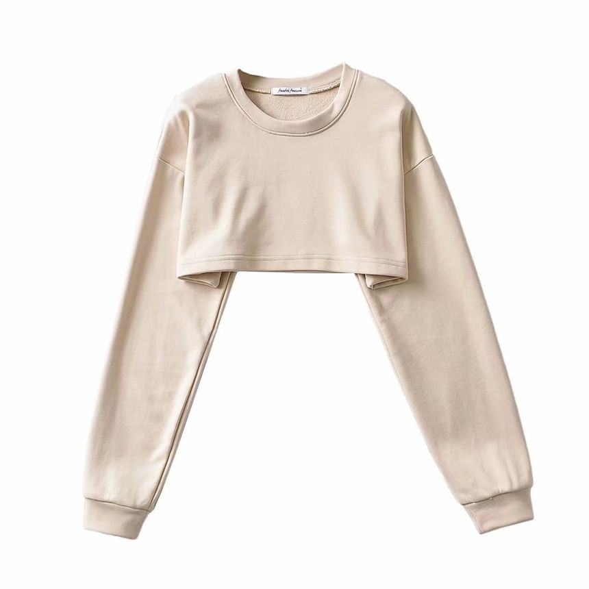 Osion - Sweatshirt met lange mouwen, ronde hals en effen cropped pasvorm