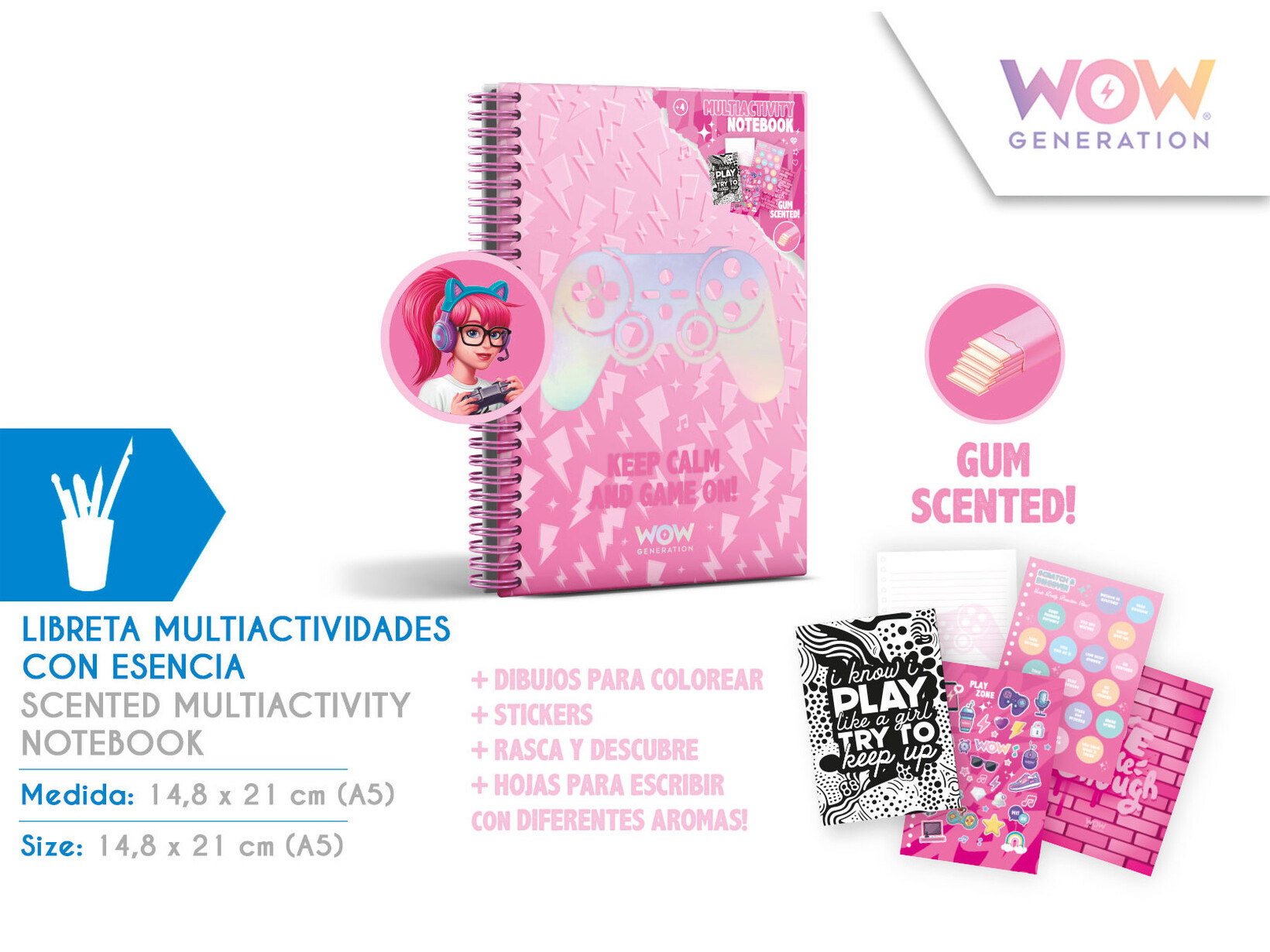 CADERNO A5 AROMA A PASTILHA ELASTICA WOW GENERATION