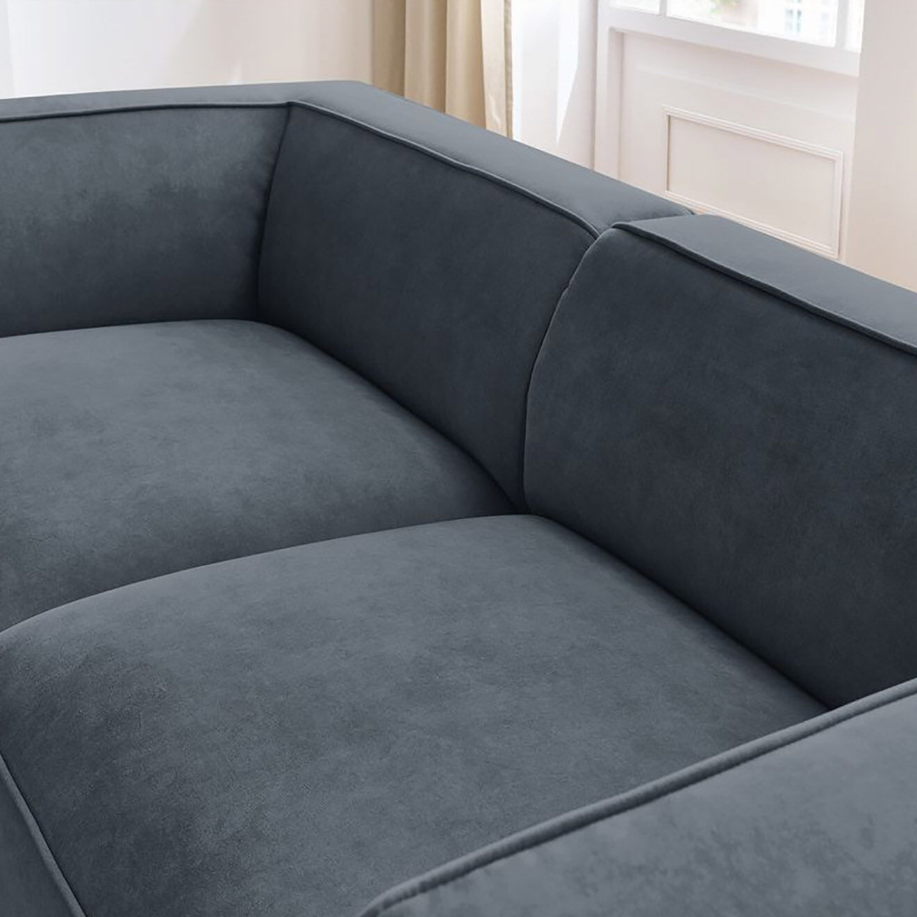 Bobochic Canapé droit fixe 3 places en Velours Molière gris foncé - 233x99x71 cm