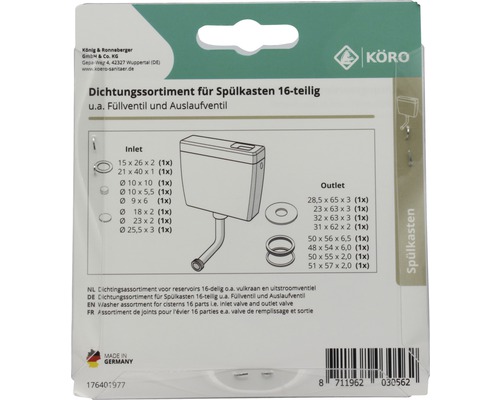 Afdichtingsassortiment voor toiletreservoirs