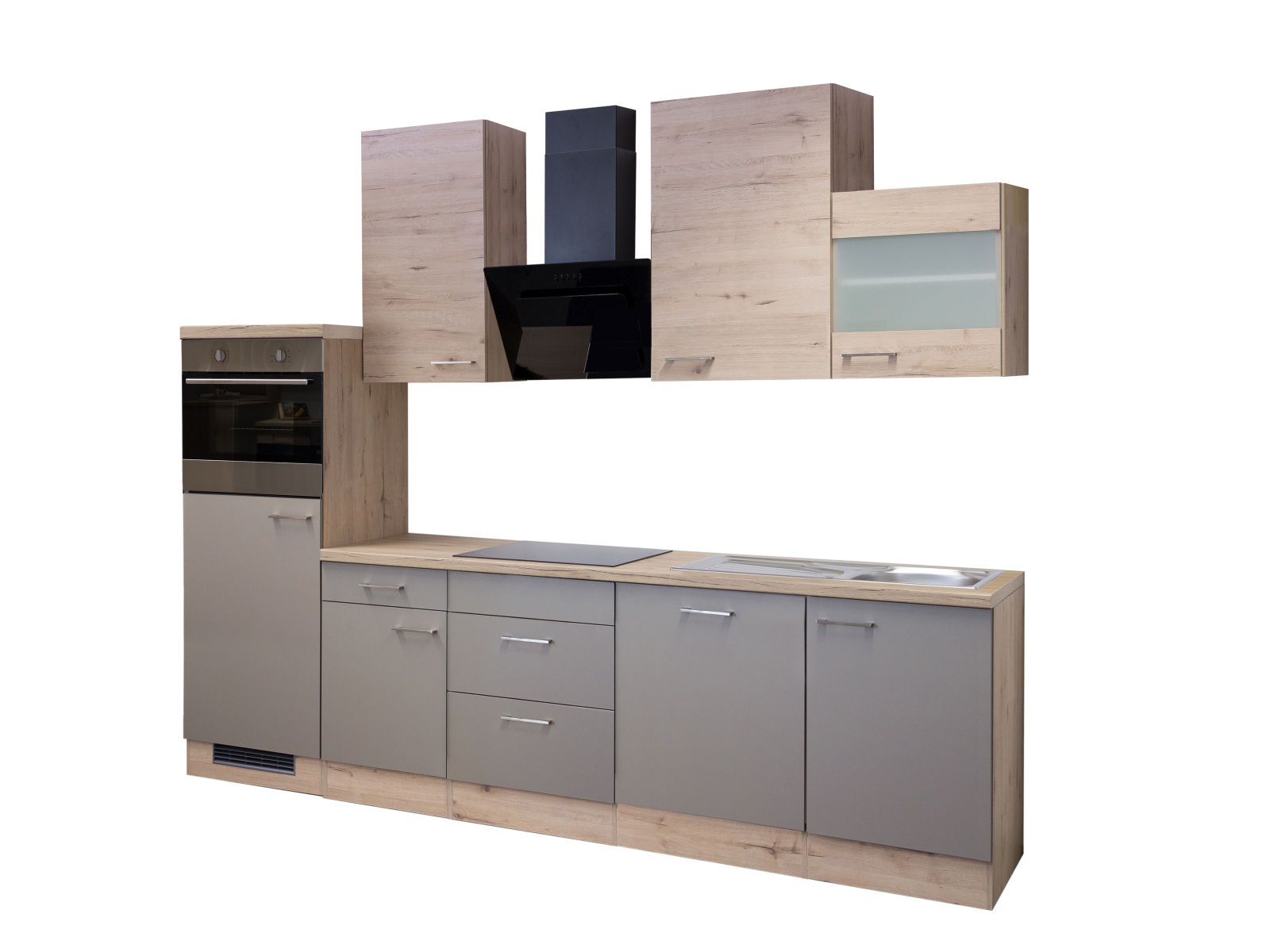 Küchenblock RIVA - Quarz-Cubanit-San Remo Eiche - mit E-Geräten - 280 cm