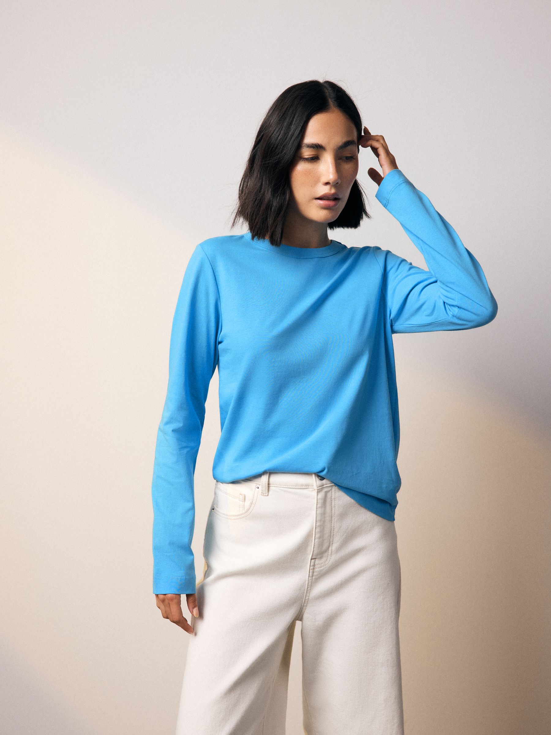 Helderblauw - 100% katoenen T-shirt met lange mouwen