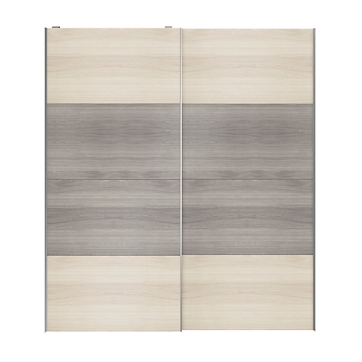 Portes de placard coulissantes 2 vantaux panneaux effet chêne et chêne grisé GoodHome Atomia H. 225 x L. 200 x ép. 5,5 cm