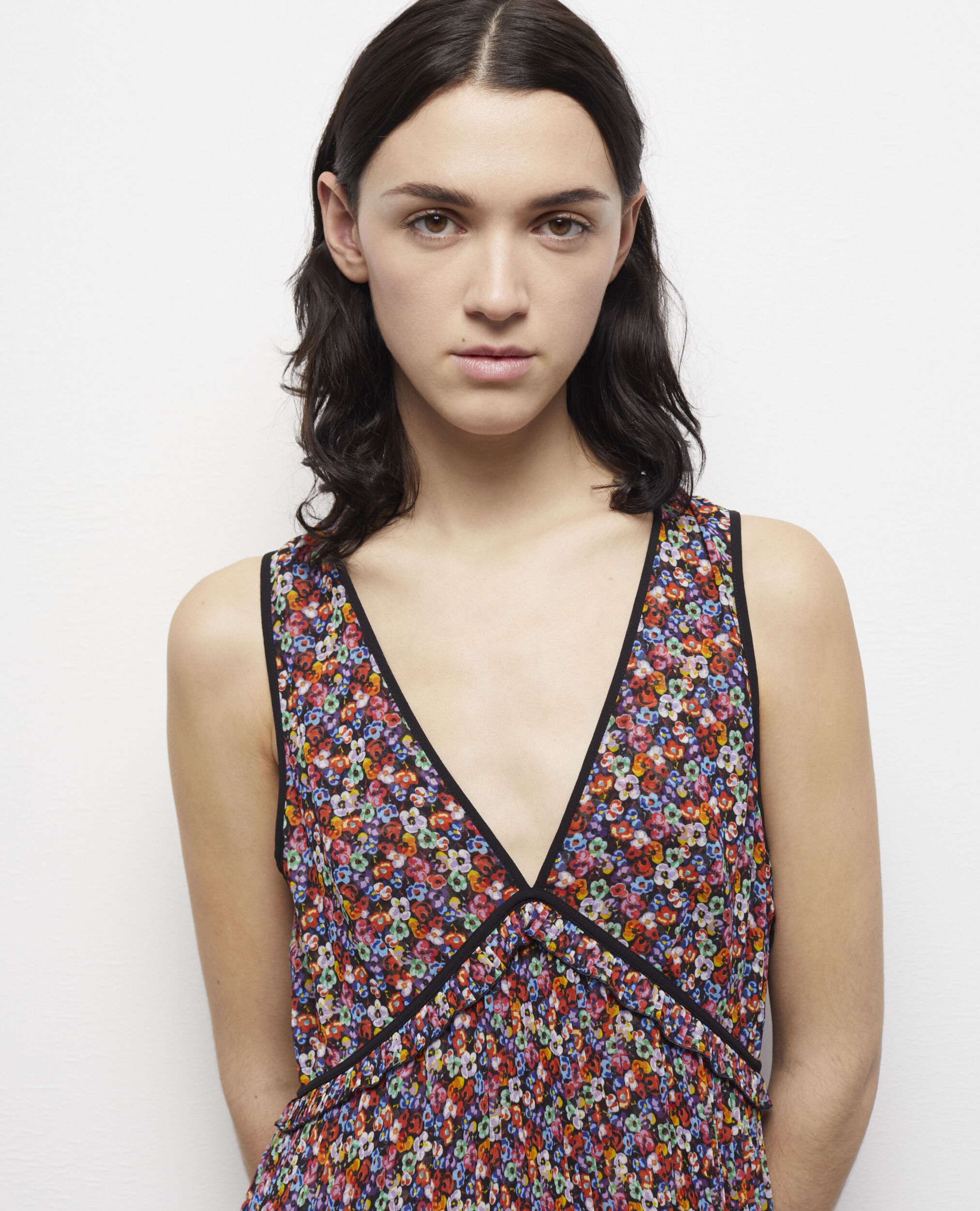 Robe longue multicolore plissée