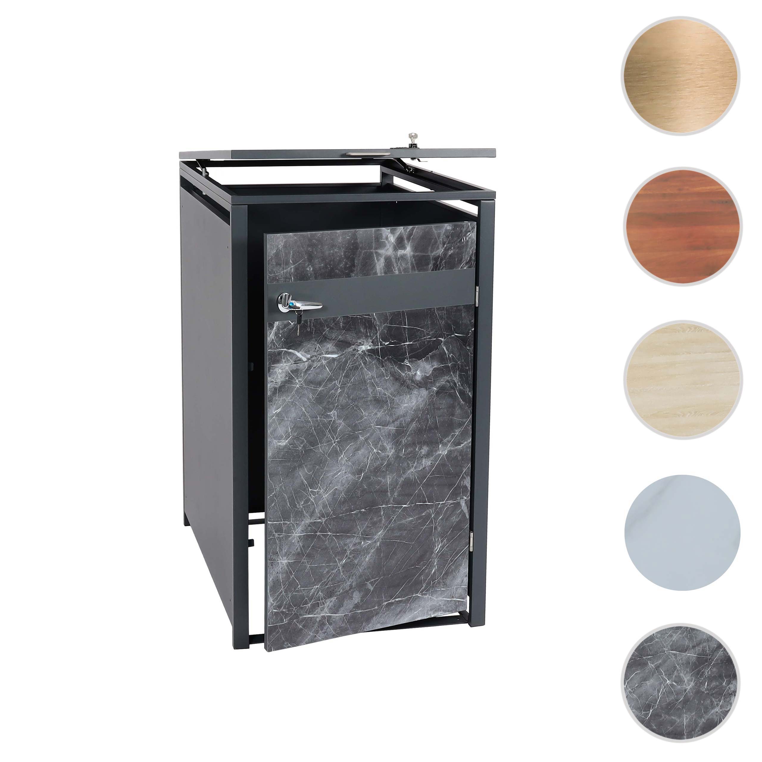 1er Mülltonnenverkleidung MCW-J82, Mülltonnenbox, erweiterbar, Metall 32kg, anthrazit ~ Marmor-Optik dunkel