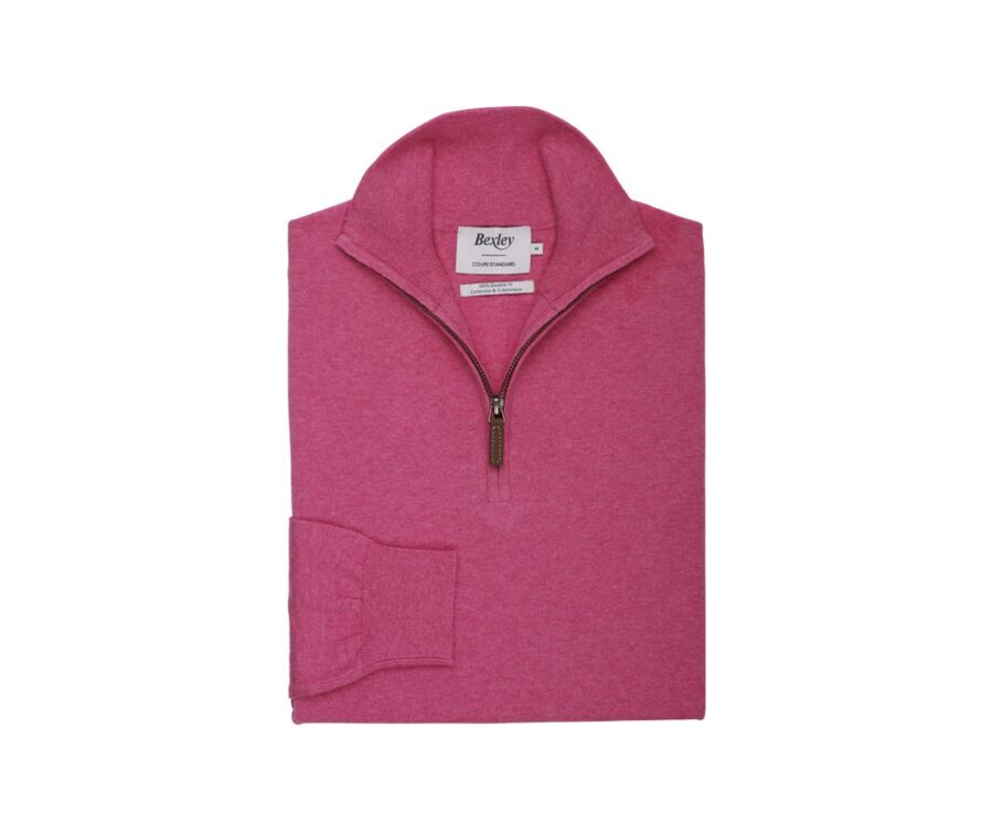 Pull fin homme coton bio/cachemire col zippé Framboise Chiné - VLAD