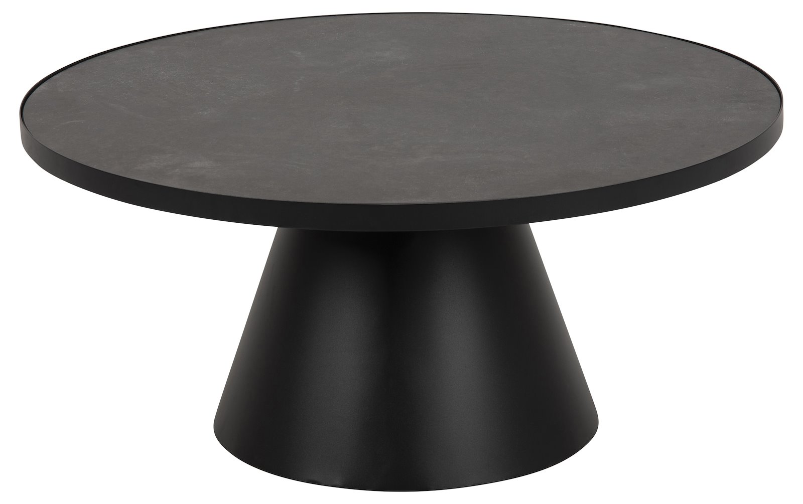 Soli sofabord Ø85cm. Røff sort keramisk topp og søylebase med matt sort pulverlakk.