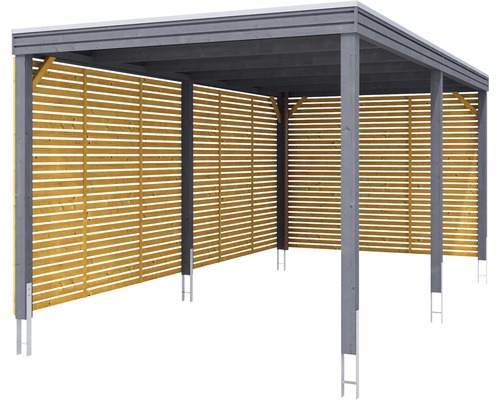 SKAN HOLZ enkele carport, kubusvorm met zij- en achterwanden, 294x574 cm, grijs