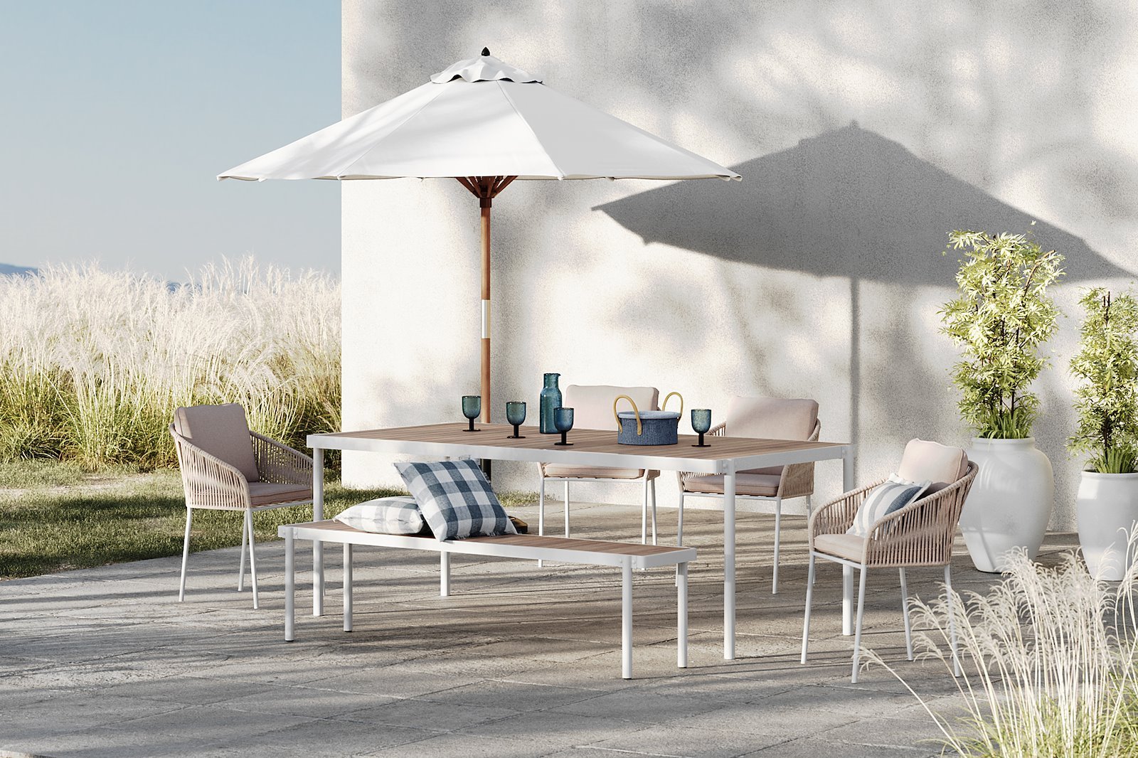 Alba hagespisestol Aluminium, hvitlakkert  med beige pute