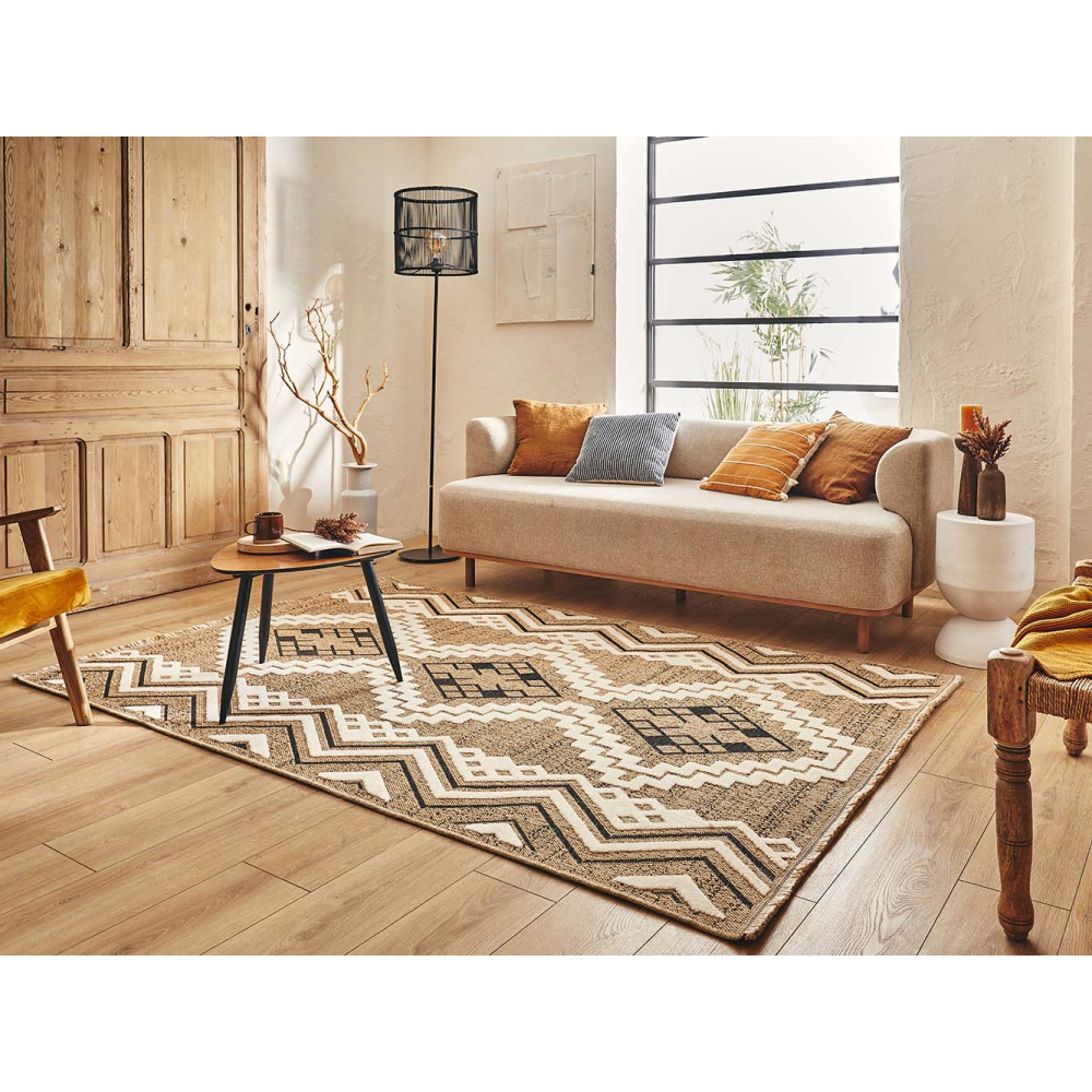 Tapis intérieur extérieur aspect jute noire tulum 9056 170 x 120 cm