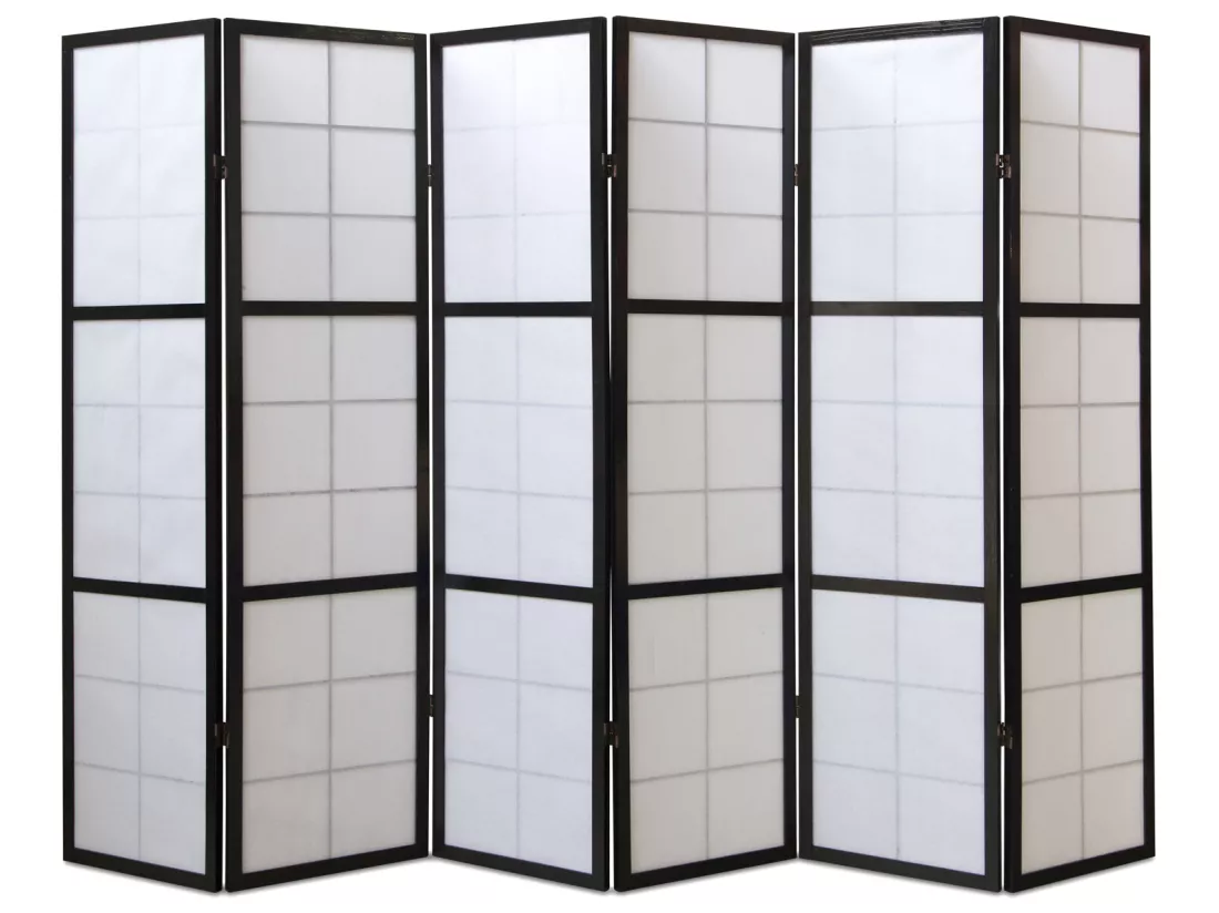 Paravent japonais Shoji en bois noir de 6 pans