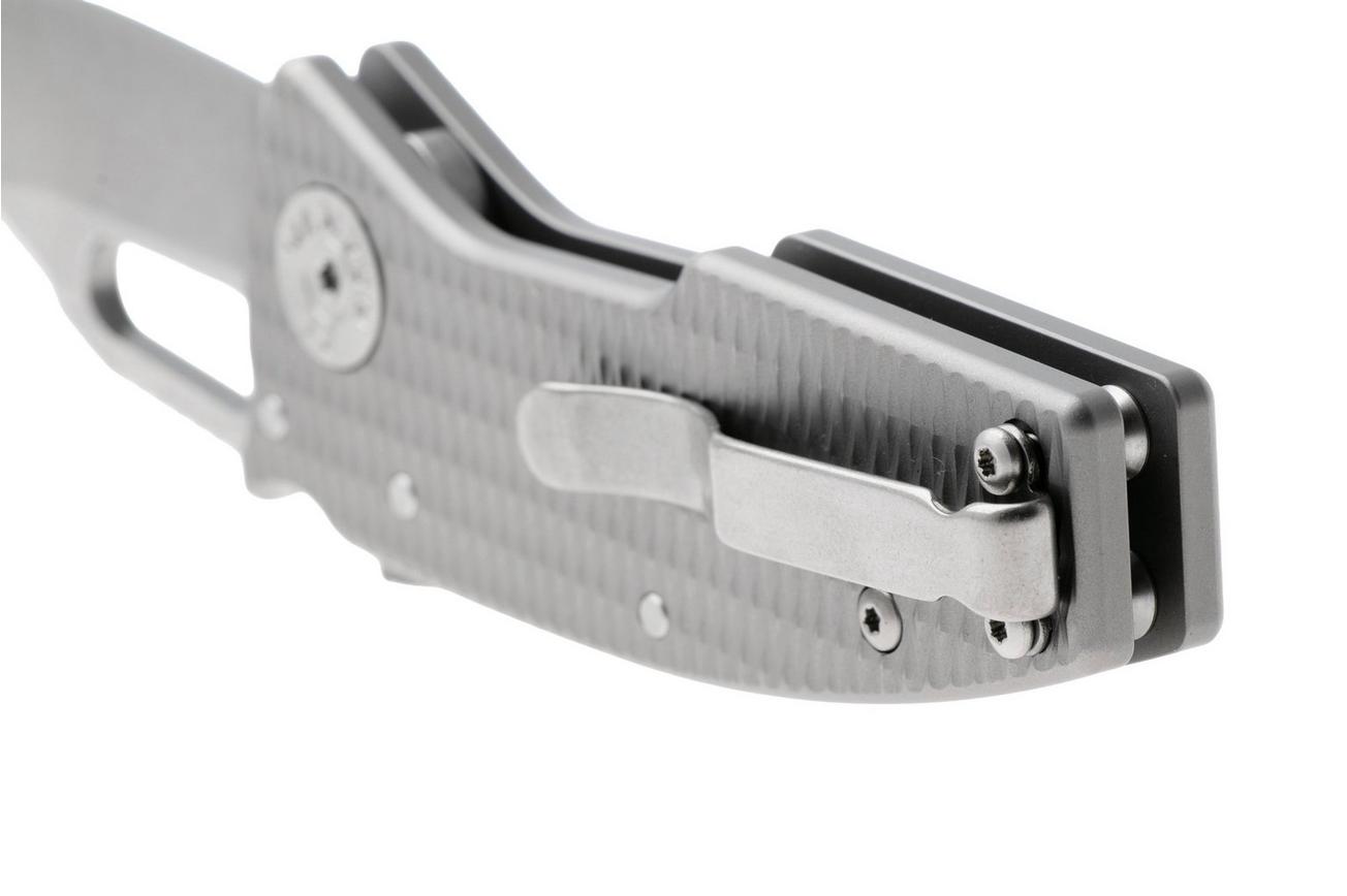 Demko Nano-Shark, NANO-20CV-MIL-TI-CP Stonewashed CPM 20CV Clip Point, Milled Titanium, zakmes