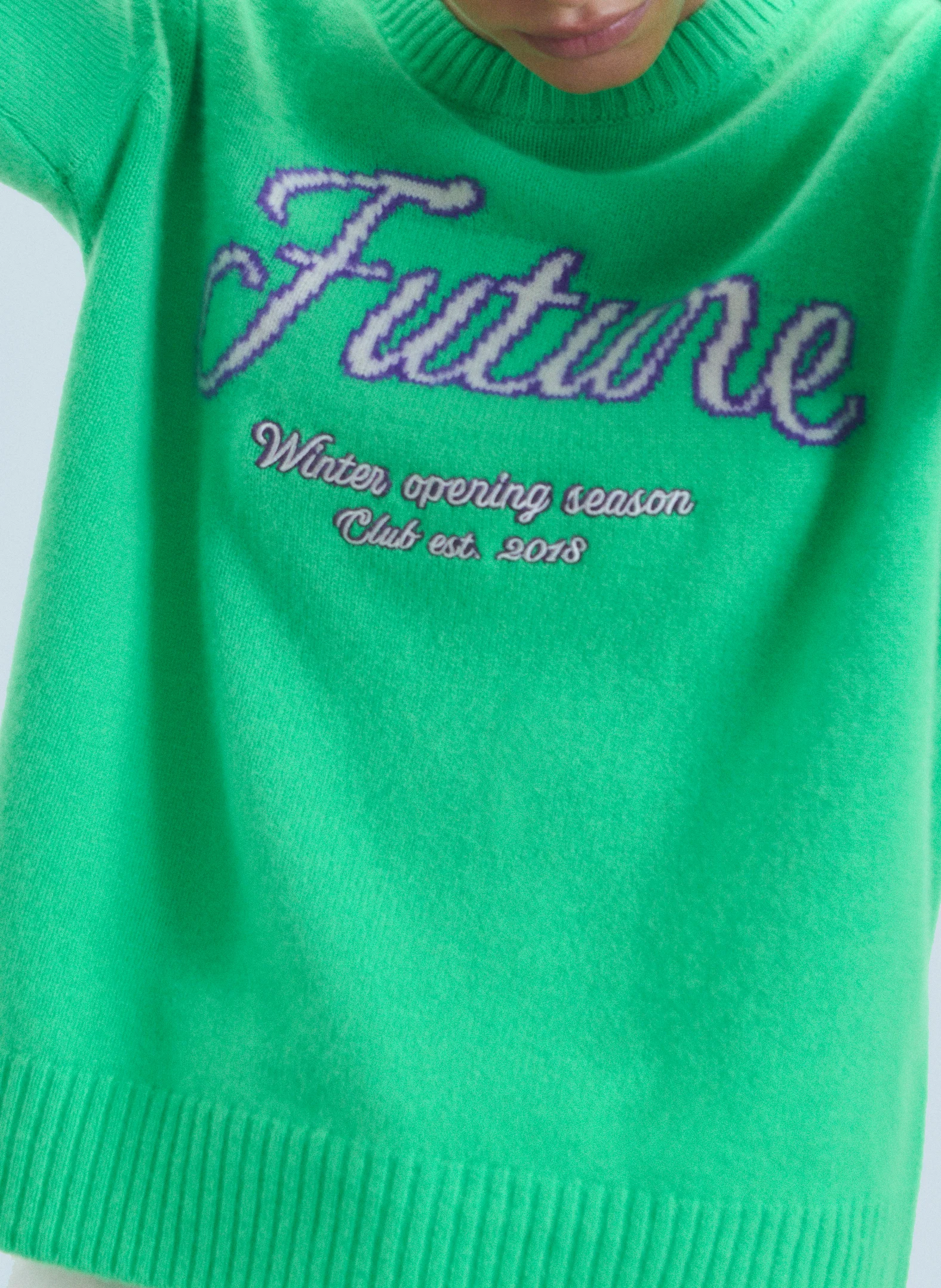 Pull col rond brodé en cachemire | Vert