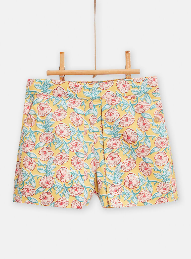 Short jaune imprimé fleuri pour fille