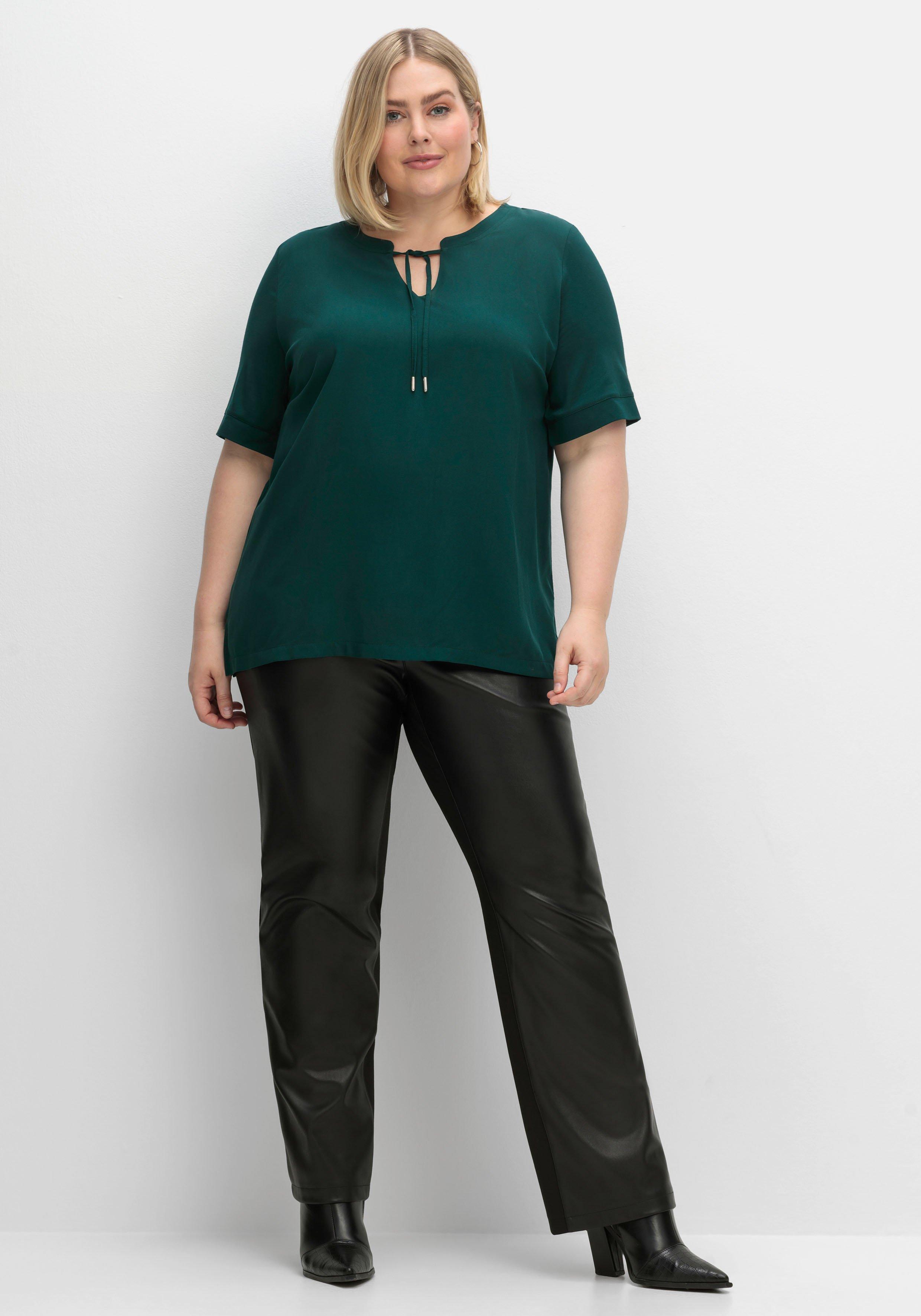 Shirt im Material-Mix, mit Bindeband am Ausschnitt