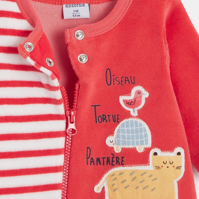 Pyjama zippé bébé fille en velours Rouge
