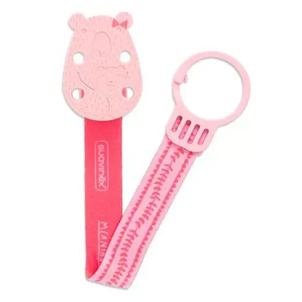 Prendedor de chupeta Suavinex em formato de urso com fita rosa claro