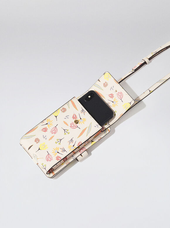 Bolsa para celular com estampa floral - Bege