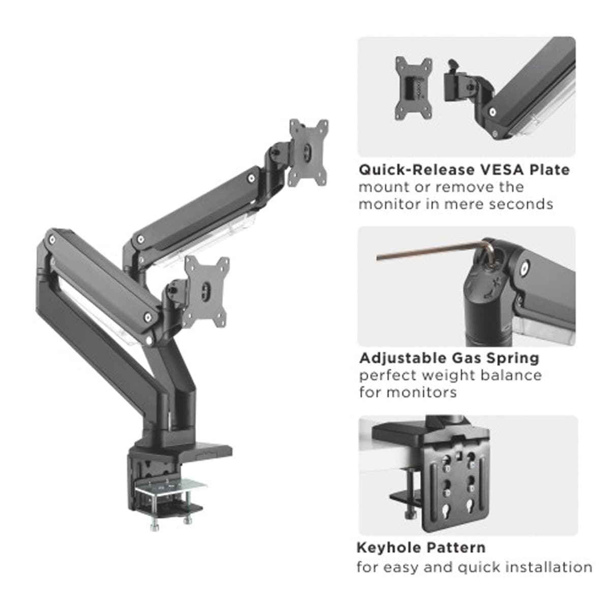 ROLINE »ROLINE LCD-Doppelarm, Tischmontage, Gasfeder, je 5 Gelenke, bis 2x 15 kg«