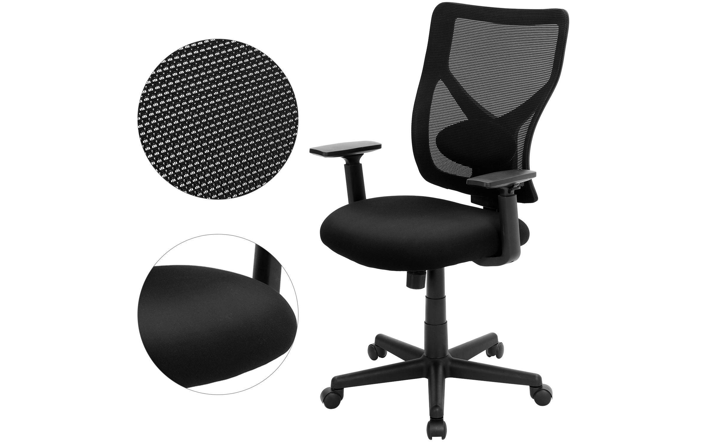 Bürostuhl mit Netzrücken und Armlehnen, Schwarz<br>Bequemer und ergonomischer Schreibtischstuhl
