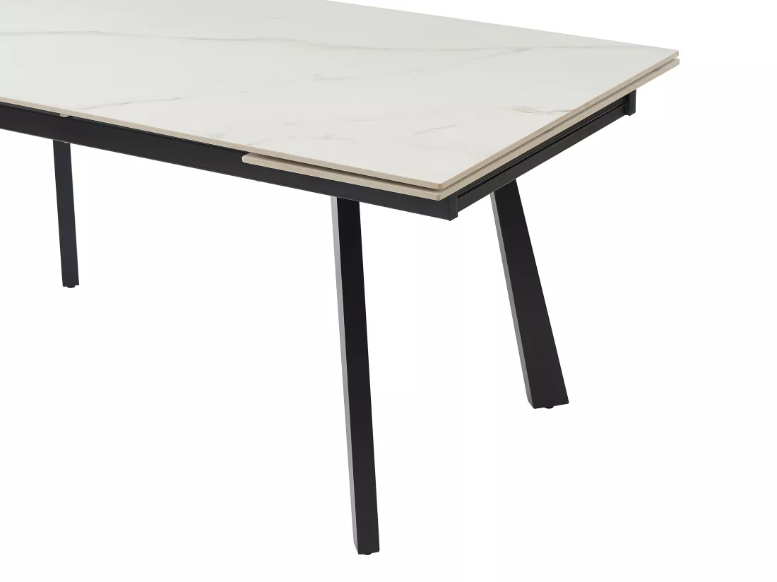 Table à manger extensible 6 à 10 personnes en céramique et métal - Effet marbre blanc et noir - MARVENA