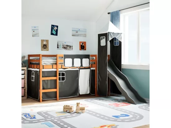 Lit mezzanine enfants et tour blanc/noir 90x200 cm pin massif