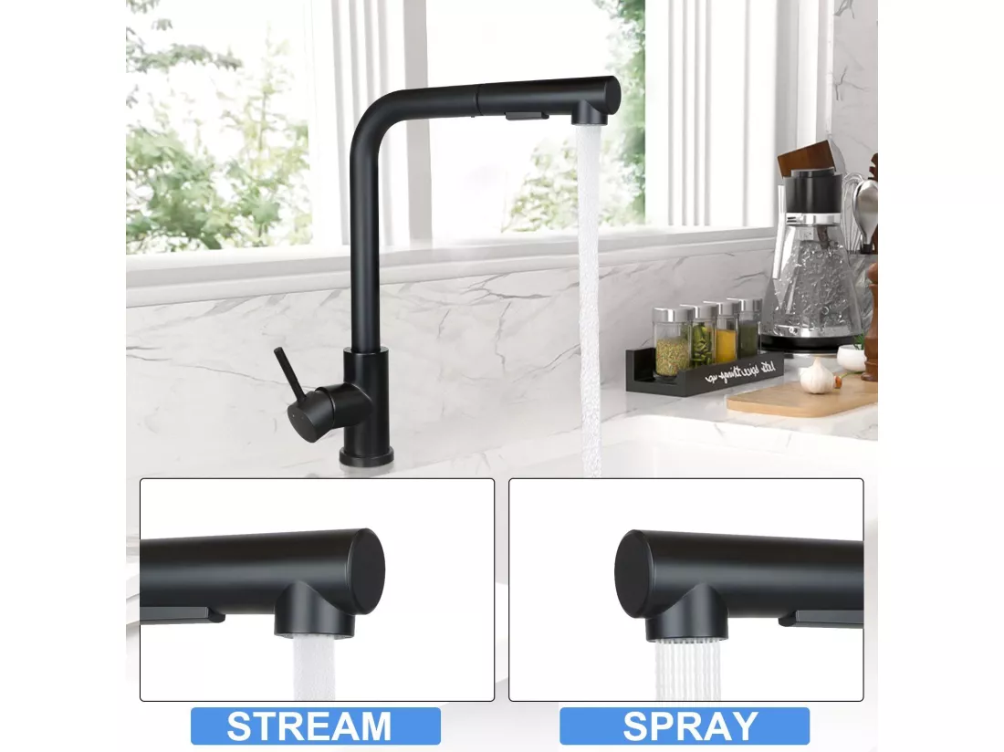 NETTLIFE Robinet de lavabo Robinet d'évier extensible Rotatif à 360° en acier inoxydable avec 2 types de jets