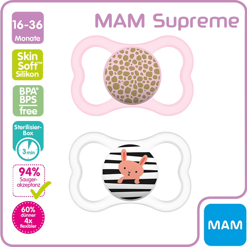 MAM Supreme Nuggi Silikon 16-36 Monate 2 Stk