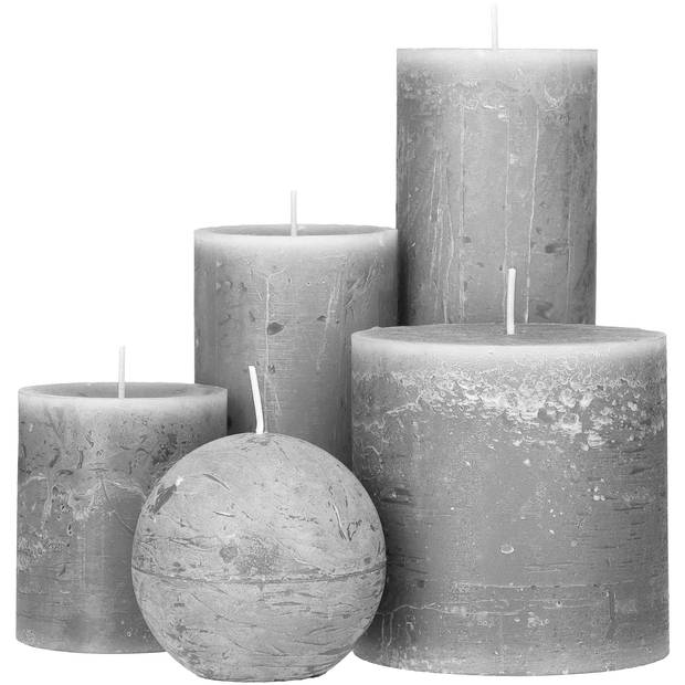 Blokker Rustieke Cilinderkaars - 7x13 cm - Lichtgrijs
