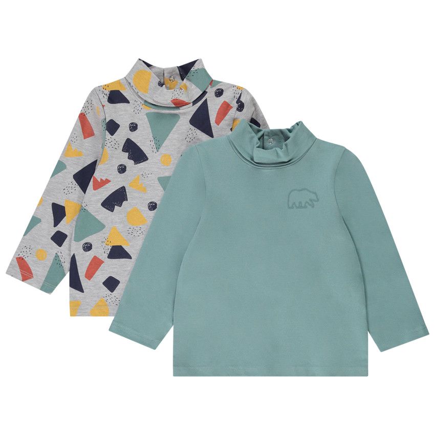 Sous-pull col roulé imprimé fantaisie pour bébé garçon - Gris chiné