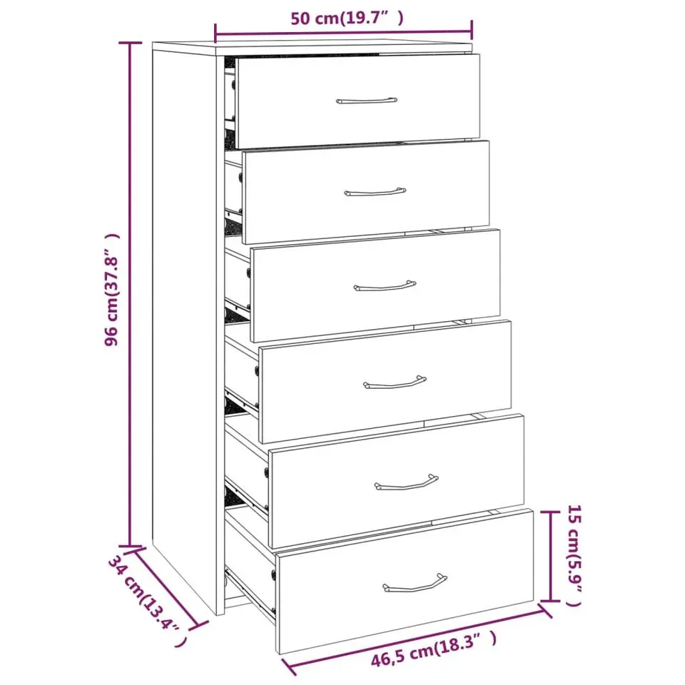 vidaXL - Dressoir met 6 lades - Grijs sonoma eiken - Bewerkt hout - 50x34x96 cm