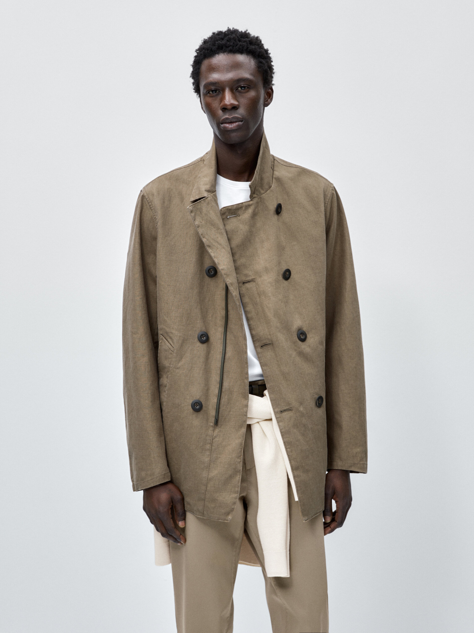Casaco trench coat de 3 camadas em mistura de linho - Lavado