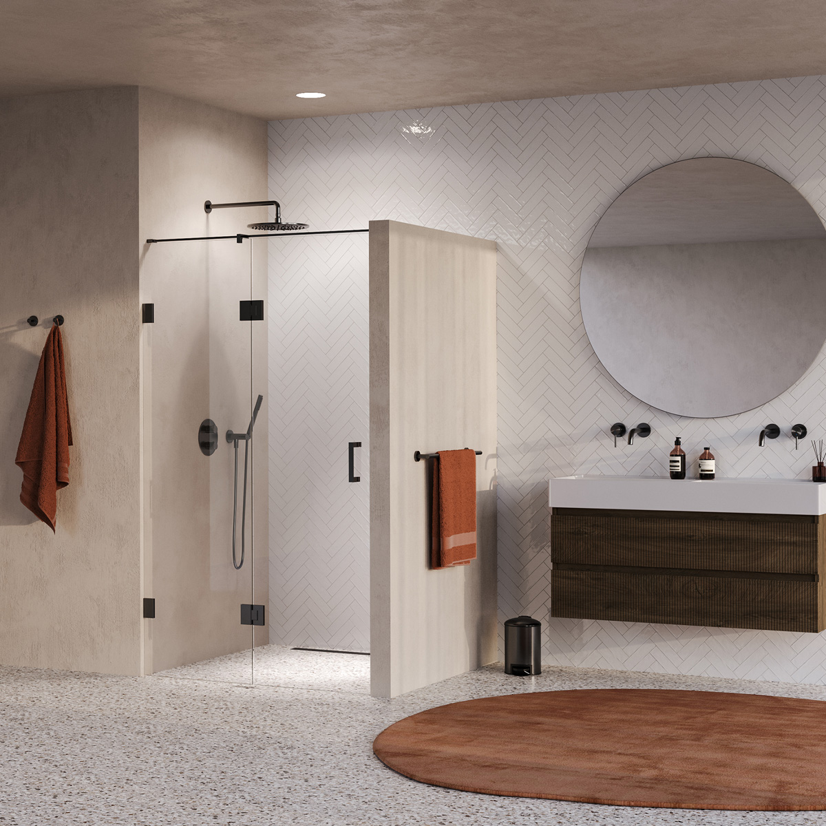 Brauer Void profielloze nisdeur 120cm met draaideur 60cm aan glas gunmetal geborsteld PVD