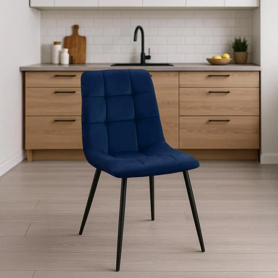 CLP Eetkamerstoel Antibes zwart Frame - Fluweel - donkerblauw