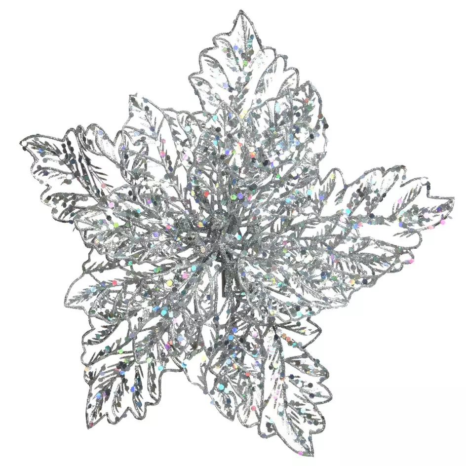 Fleur décorative sur pince (D23,5 cm) Flamy Argent
