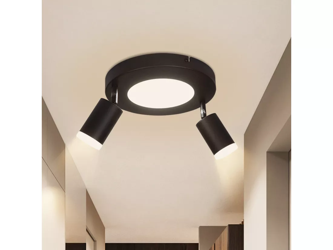 NETTLIFE Spot de plafond 2 ampoules noir 3000K protection des yeux installation facile orientable 350° GU10