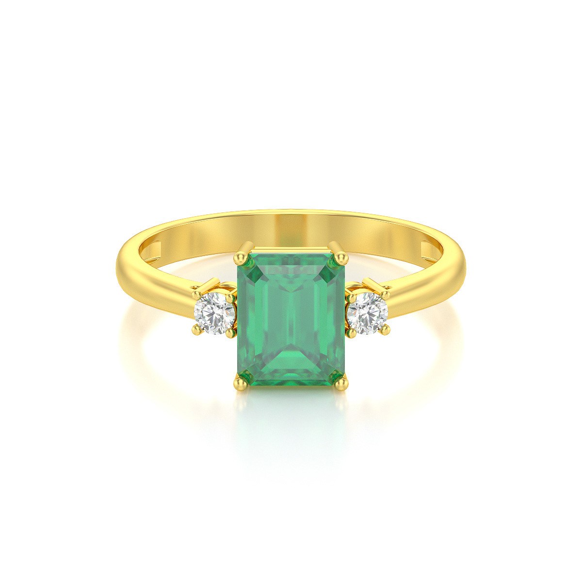 Bague ADEN Or 585 Jaune Emeraude et diamants 2.46grs