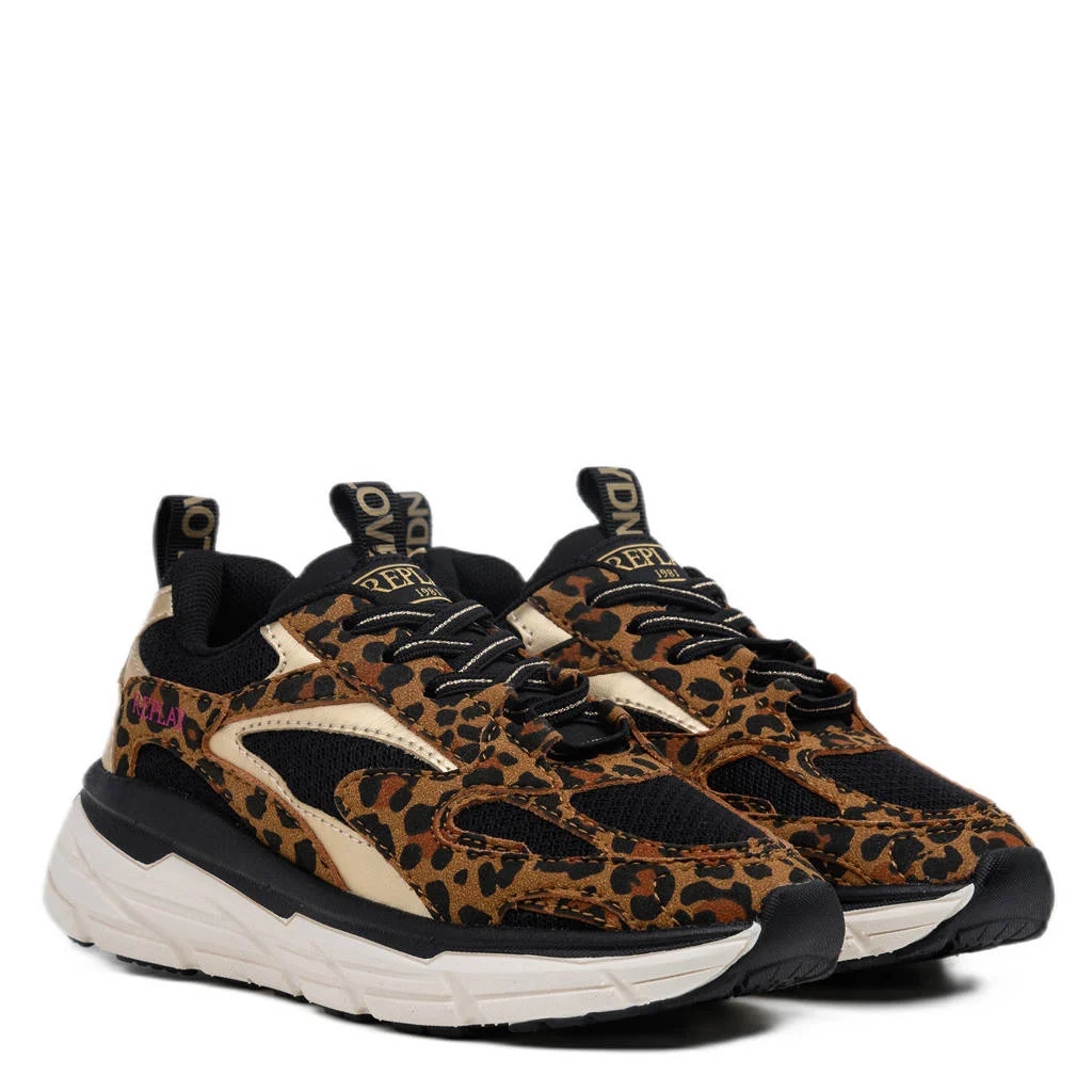 REPLAY Christal JR girl 7chunky sneakers met panterprint cognac/zwart