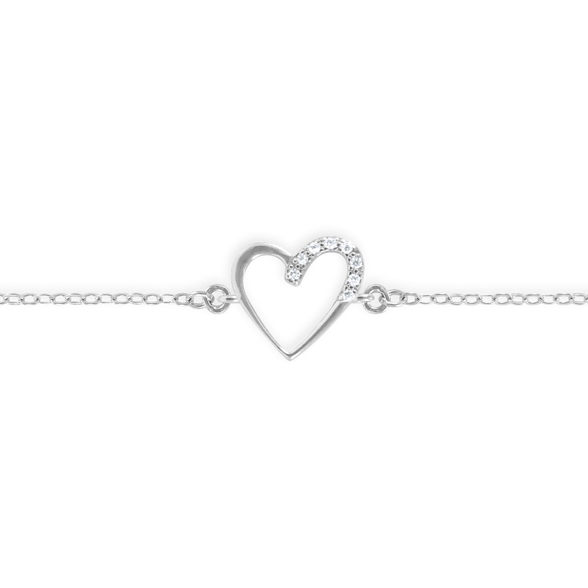 Bracelet coeur en argent 925 rhodié avec oxydes de zirconium