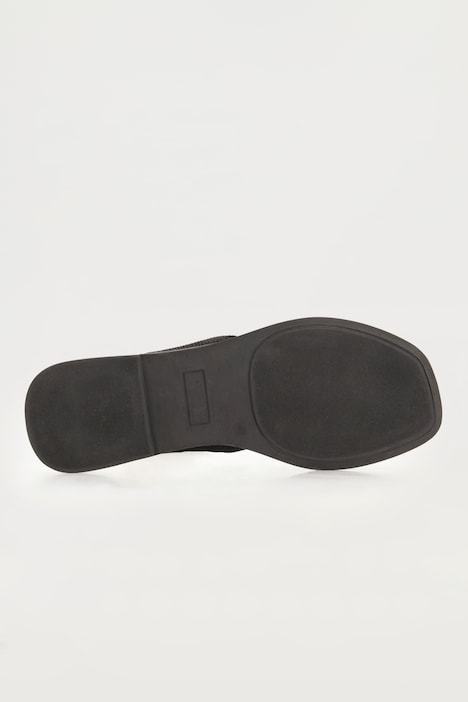 Leder-Pantoletten, Metallic-Riemen, Zehentrenner, Weite H