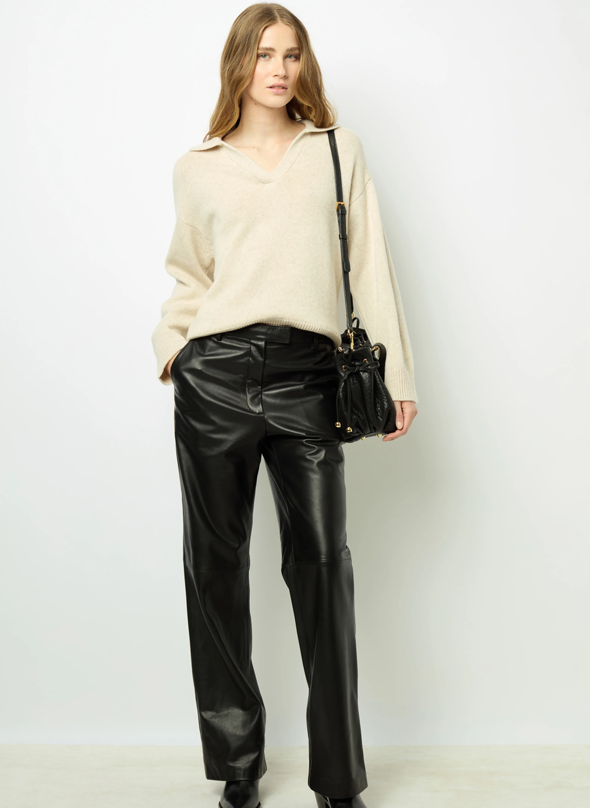 JANA - Pull col classique en laine | Beige