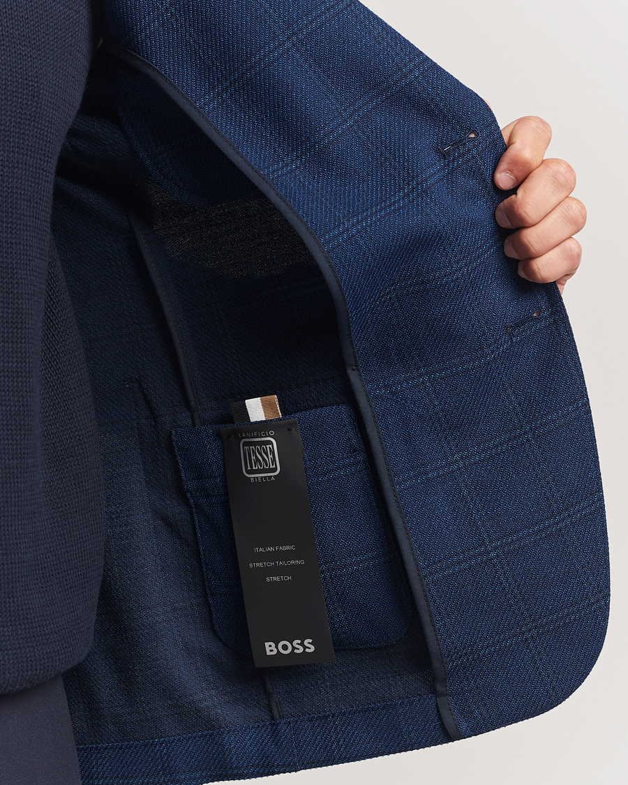 BOSS BLACK Hanry Wool Checked Blazer Dark Blue