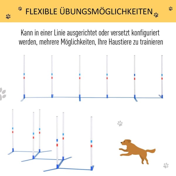 Hundeslalåmstaver Agilitytrening For Kjæledyr Hundetreningssett Inkludert 600D Veske Polyester Plast Hvit + Blå 305 X 60 X 94 Cm