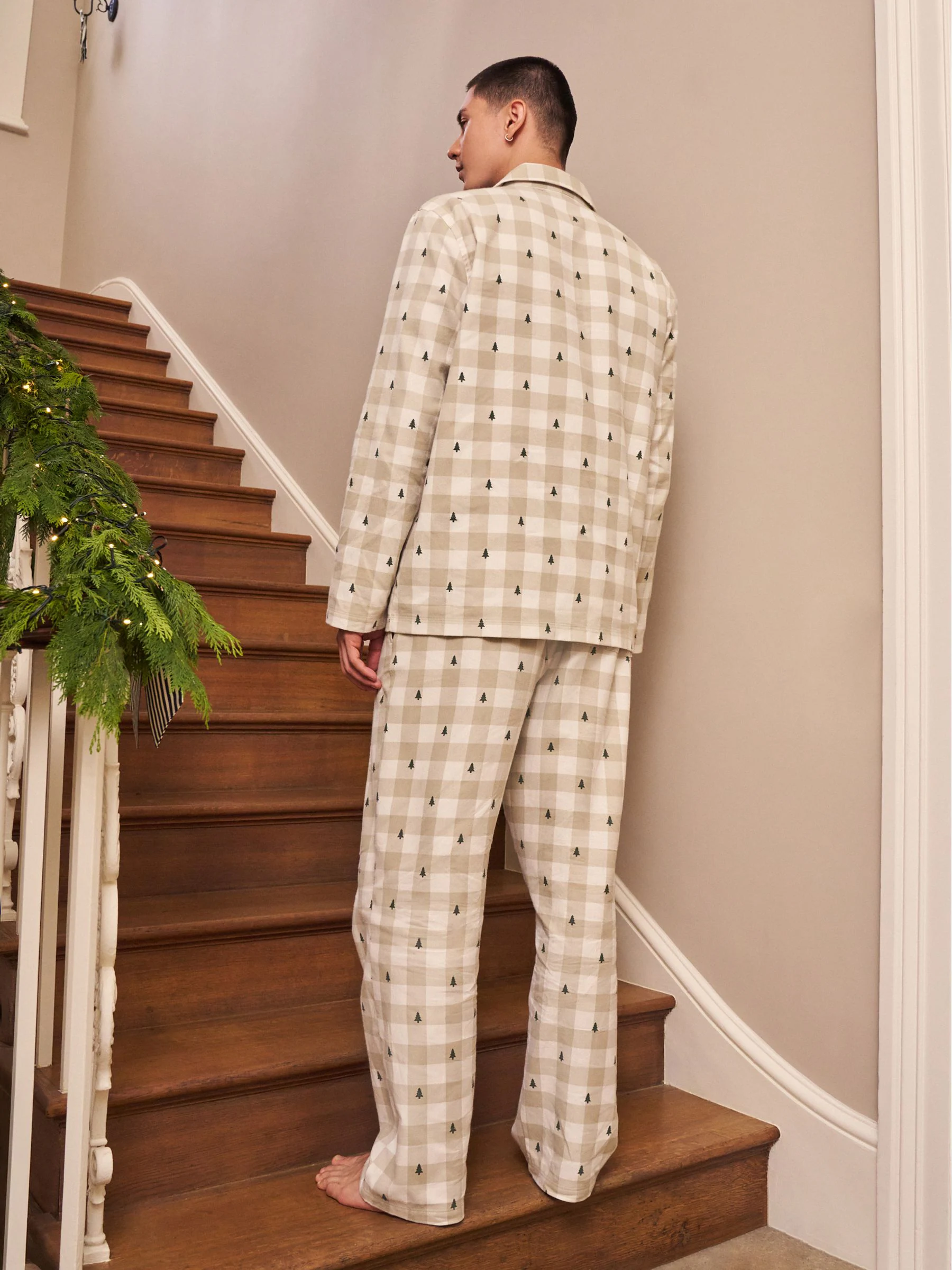 Neutraal geruit - Bijpassende familie Kerstmis Knoopsluiting Pyjama's