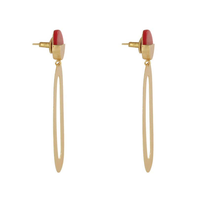 Boucles d'Oreilles Laiton Doré Petit Disque Coloré et Grand Ovale Ajouré