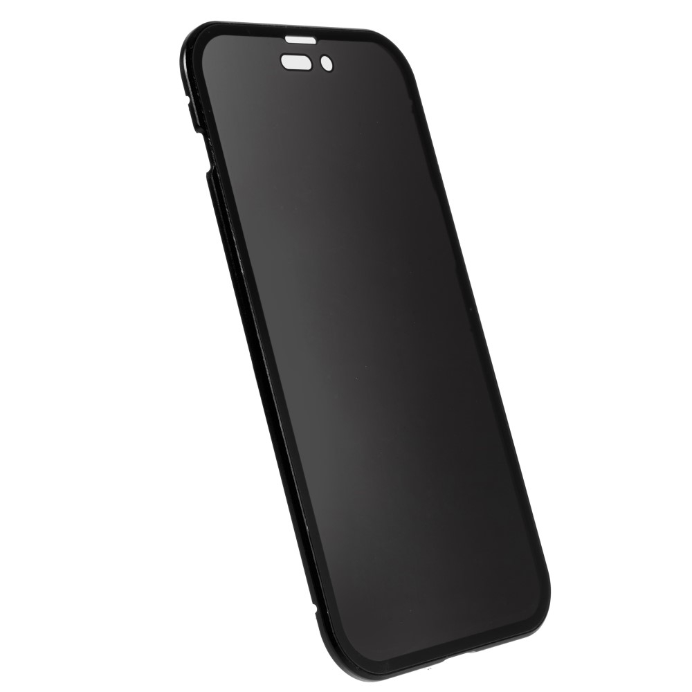 iPhone 14 Pro Magnetische Alu Schutzhülle mit Panzer Glas Backcover   Privacy Glas Displayschutz (Magnet-Technologie) - Schwarz