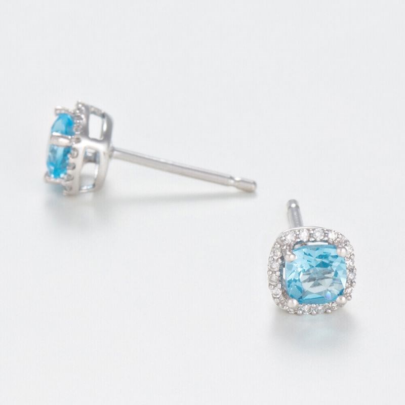 Boucles d'oreilles Or Blanc Diamant et Topaze